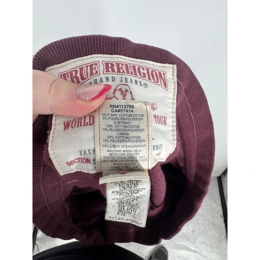 True Religion Baggy Sweatpants Straight Leg Mens 2XL Burgundy Fleece Maroon #56